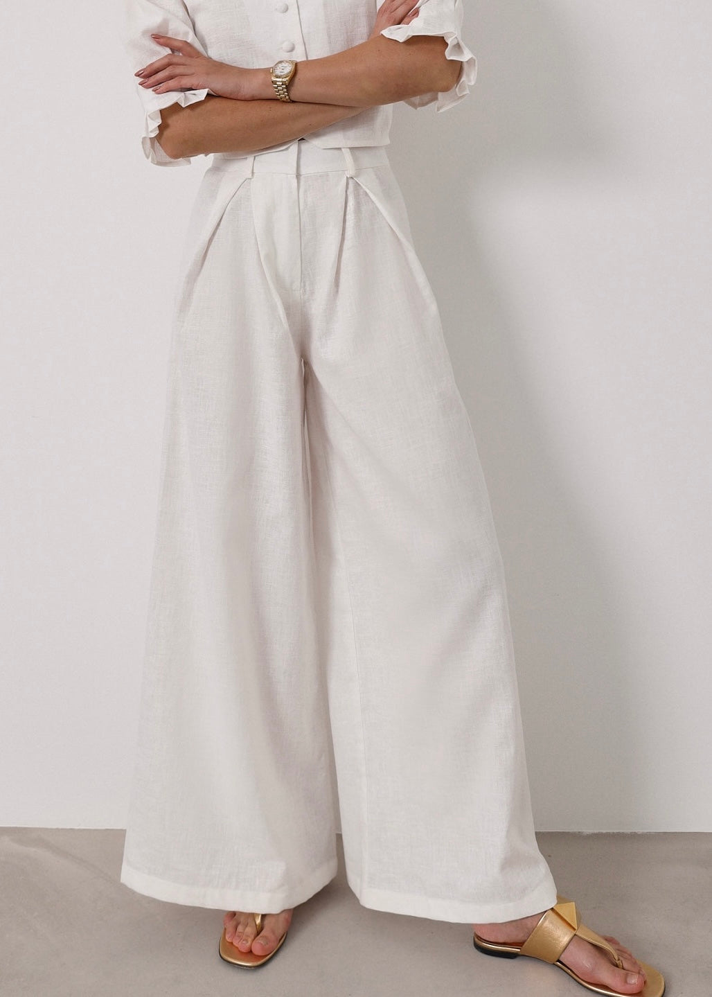 Ellina Timeless Wide Leg Linen Trouser | White