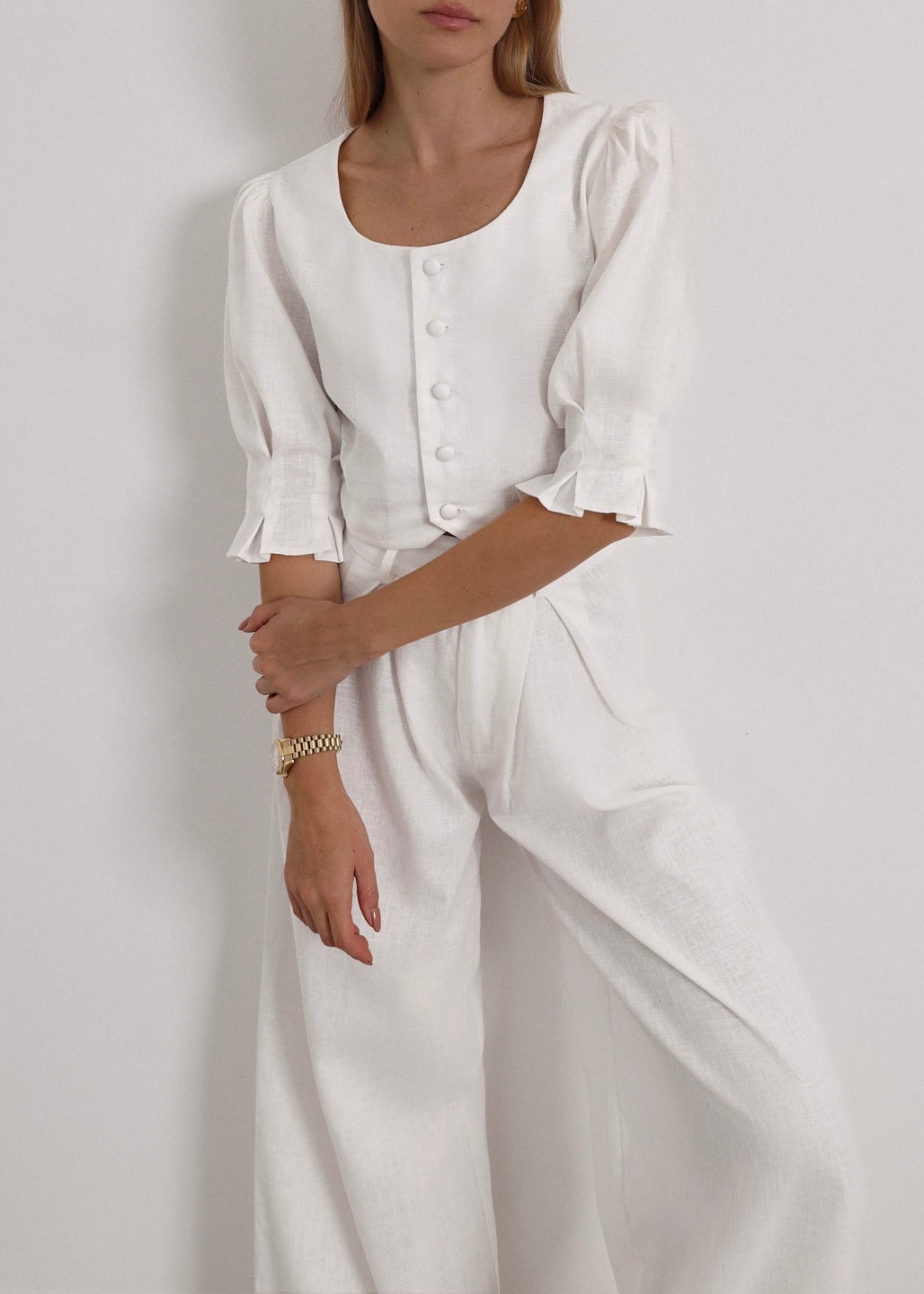 Ellina Timeless Linen Blouse | White