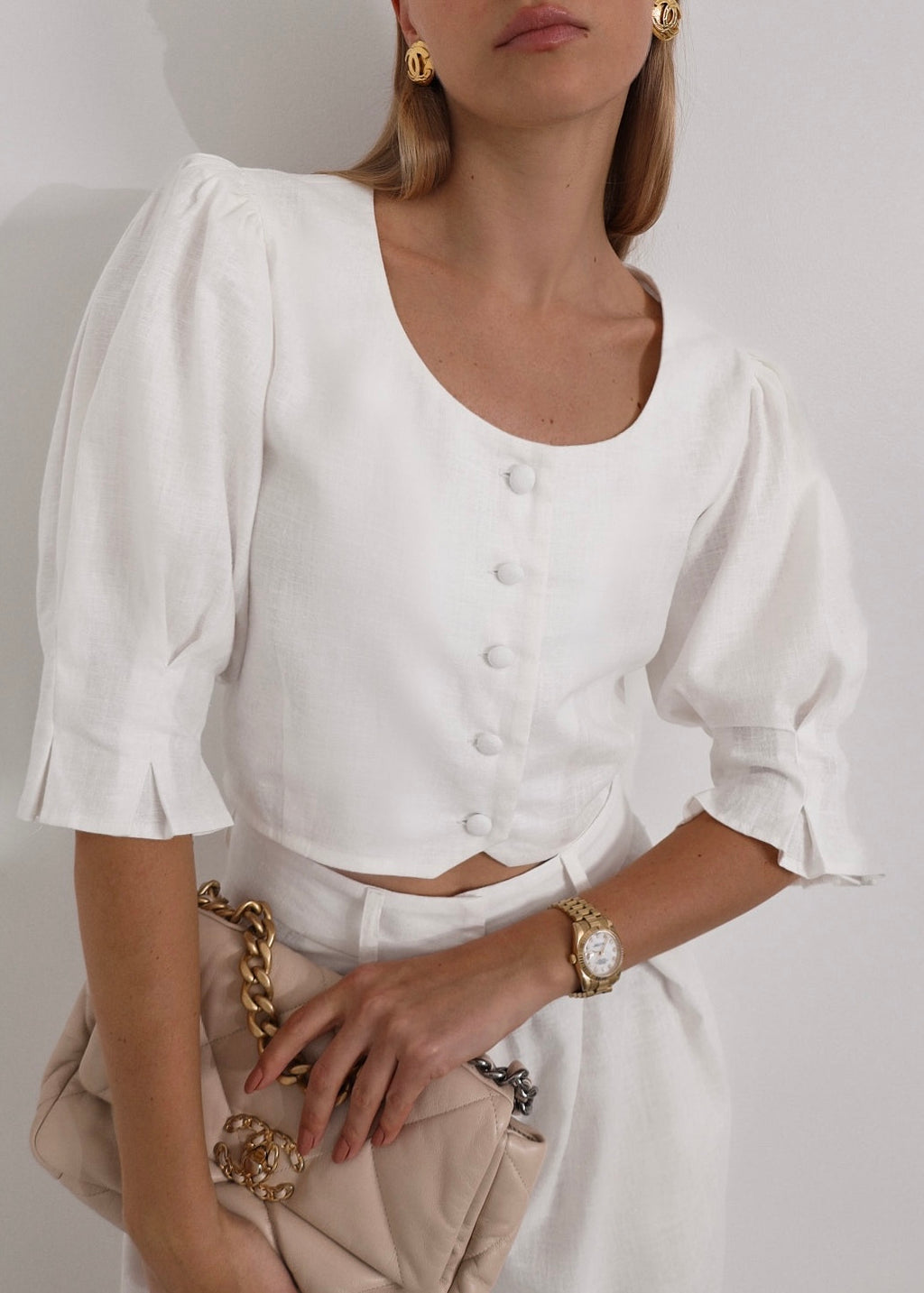 Ellina Timeless Linen Blouse | White