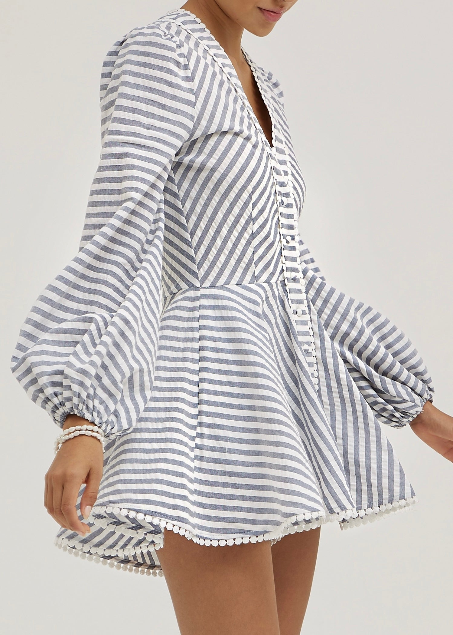 Tania Striped Long Sleeve Playsuit | Navy/White