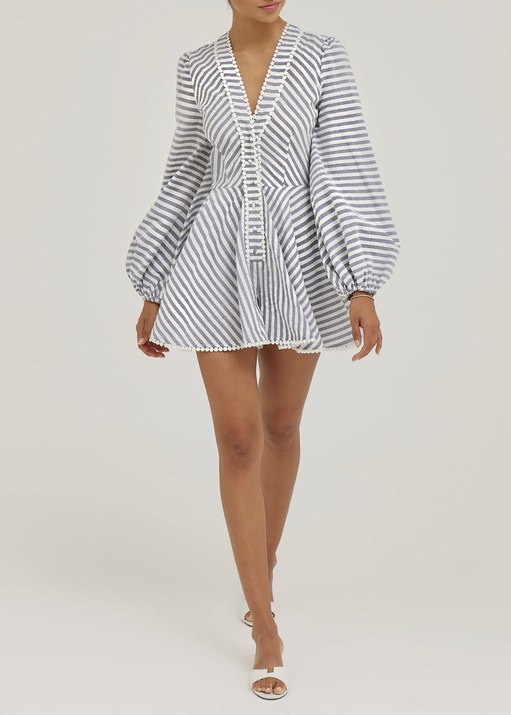 Tania Striped Long Sleeve Playsuit | Navy/White