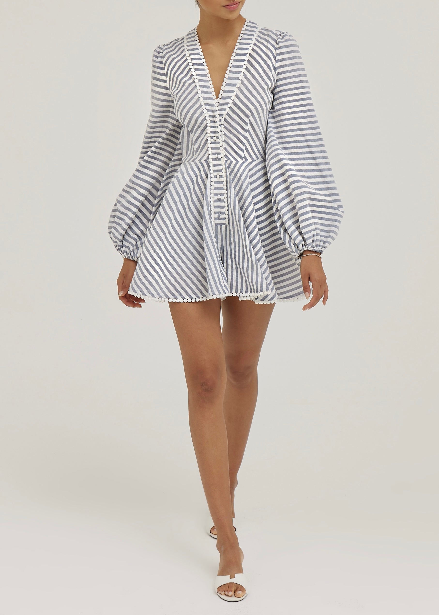 Tania Striped Long Sleeve Playsuit | Navy/White