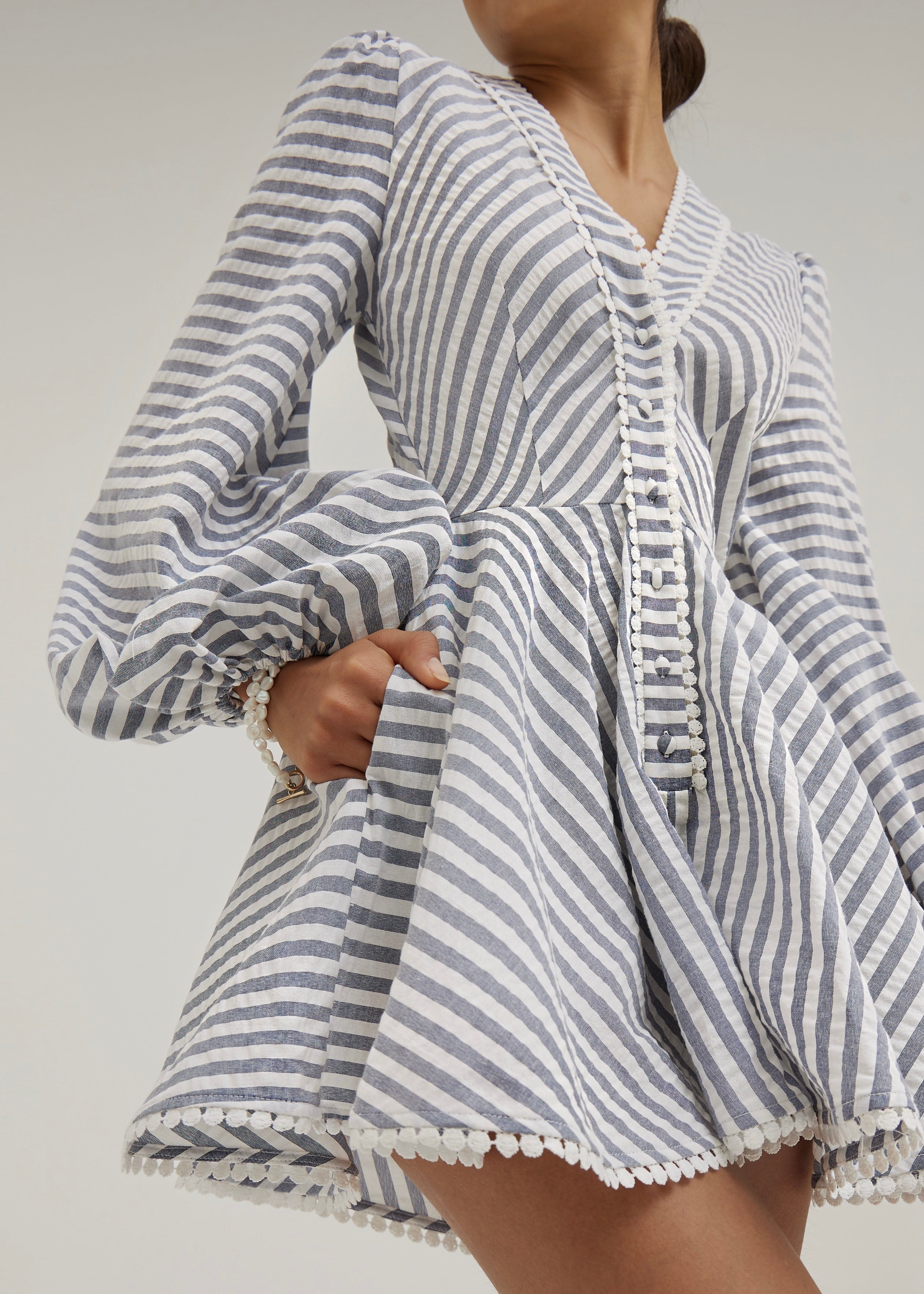 Tania Striped Long Sleeve Playsuit | Navy/White