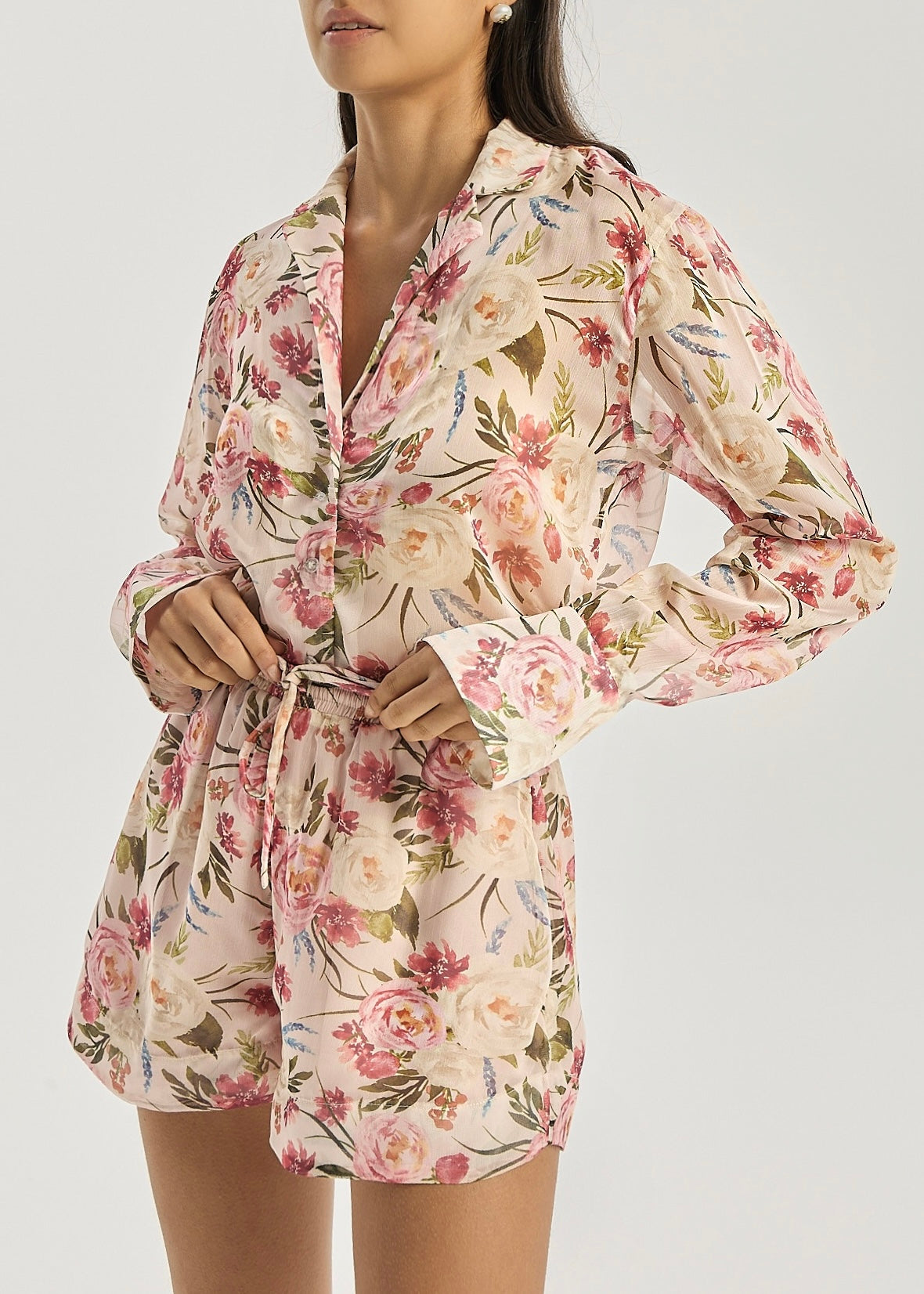 Charmaine Floral Semi Sheer Shirt | Pink Mix