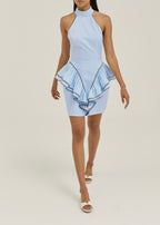 Rania Side Peplum Riviera Dress | Pastel Blue/Navy