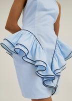 Rania Side Peplum Riviera Dress | Pastel Blue/Navy