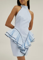 Rania Side Peplum Riviera Dress | Pastel Blue/Navy