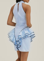 Rania Side Peplum Riviera Dress | Pastel Blue/Navy