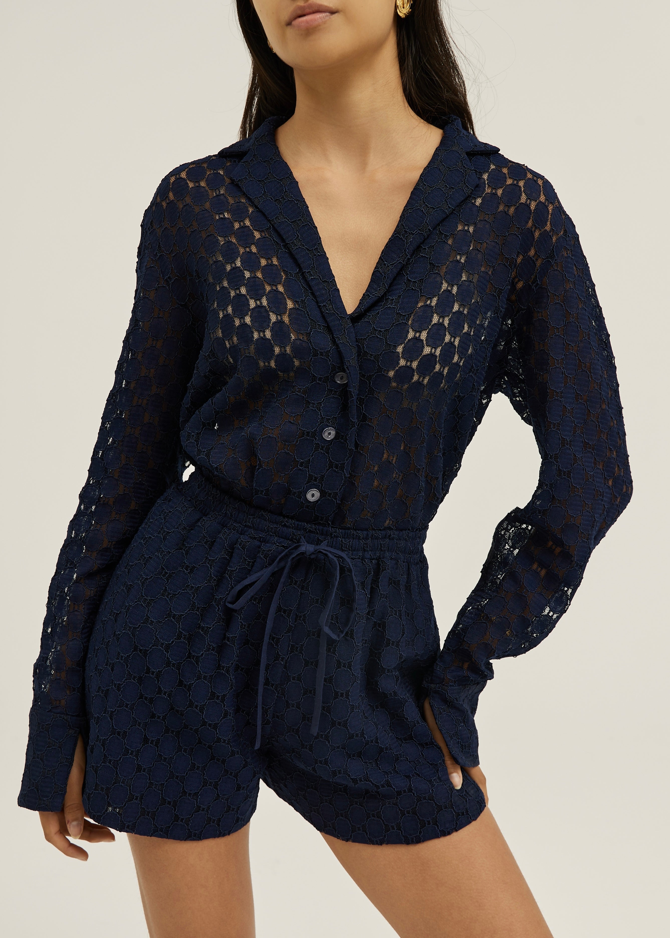 Carolyn Guipure Lace Over Shirt | Navy