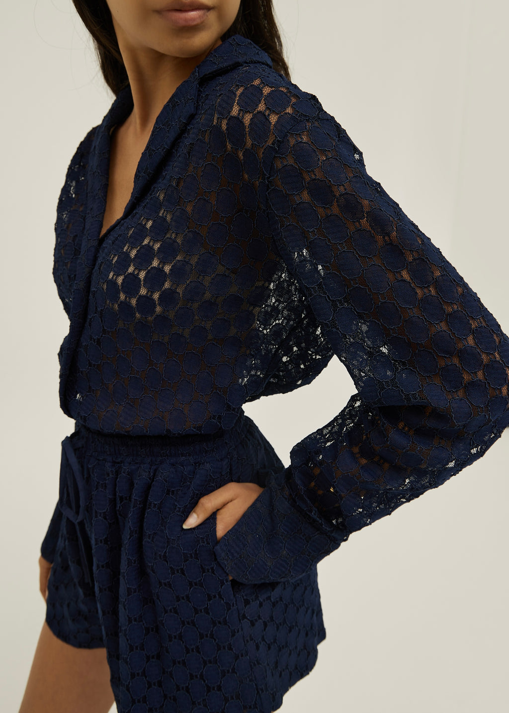 Carolyn Guipure Lace Icon Shorts | Navy