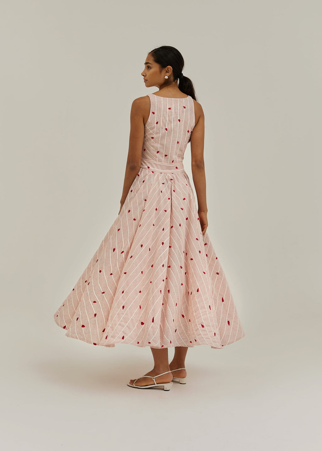 Antalia Stripe & Embroidered Day Dress | Red/White