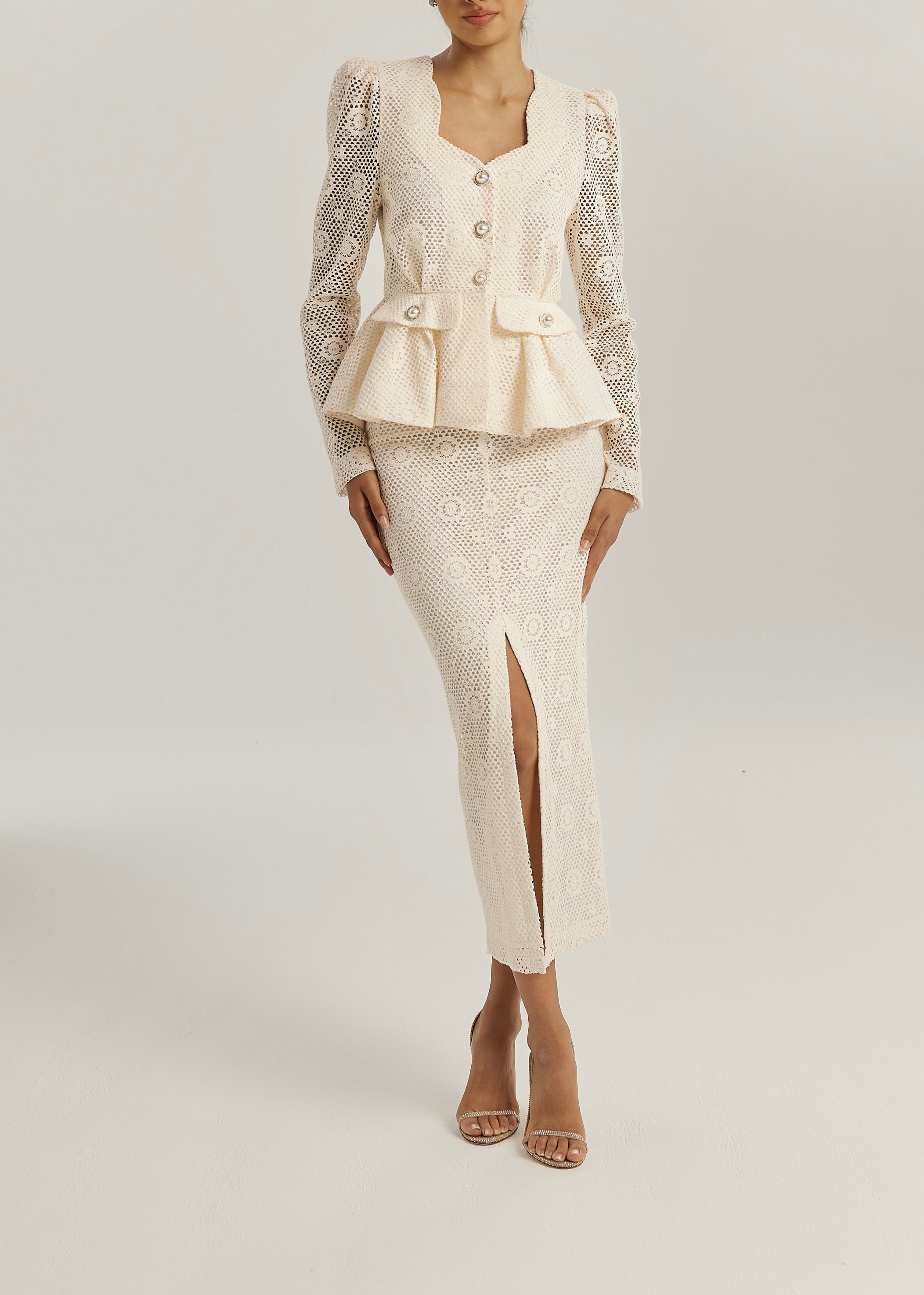 Kelly Guipure Lace Peplum Top | Cream