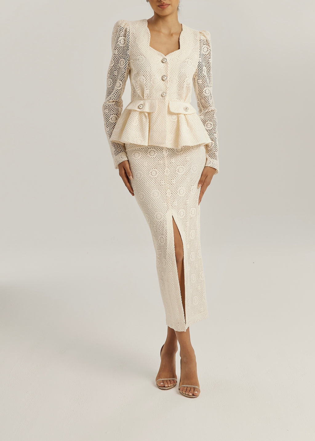 Kelly Guipure Cotton Lace Pencil Skirt | Cream
