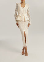 Kelly Guipure Cotton Lace Pencil Skirt | Cream