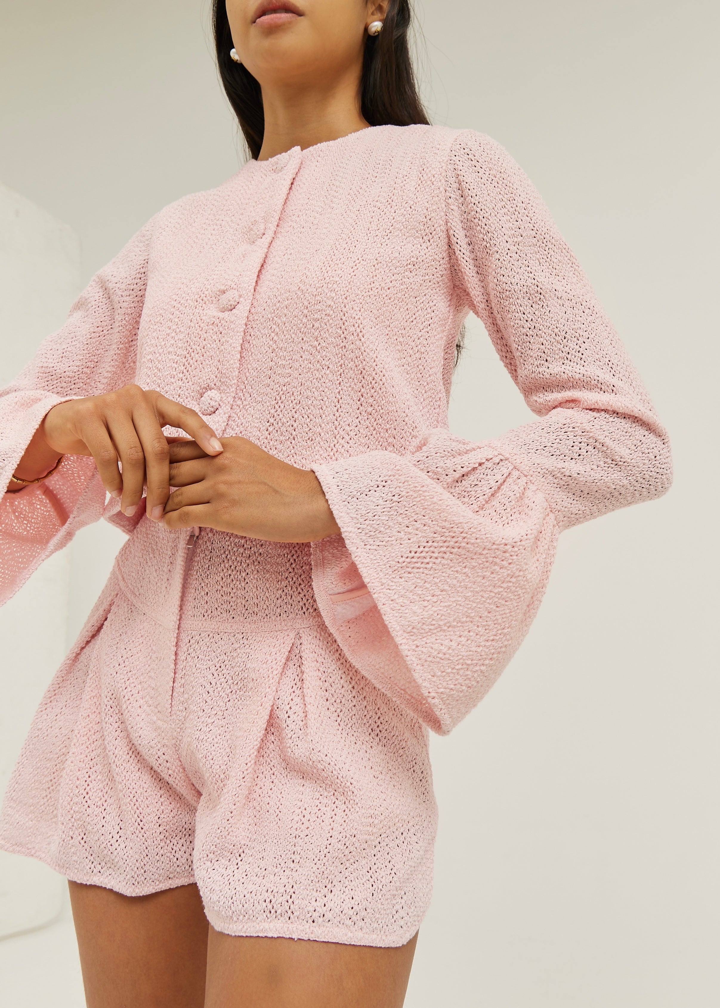 Rita Summer Knit Jacket | Sky Pink