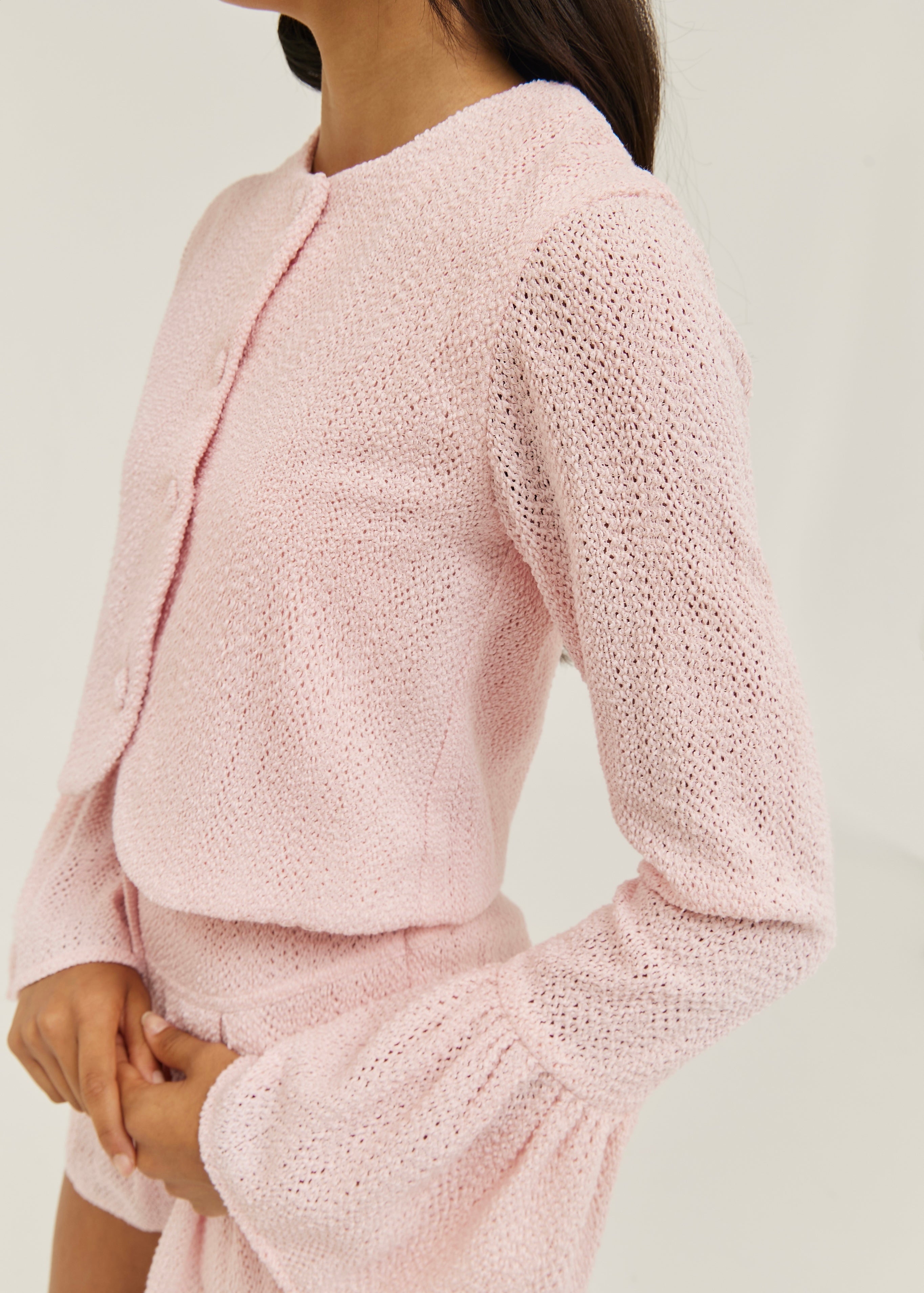 Rita Summer Knit Jacket | Sky Pink
