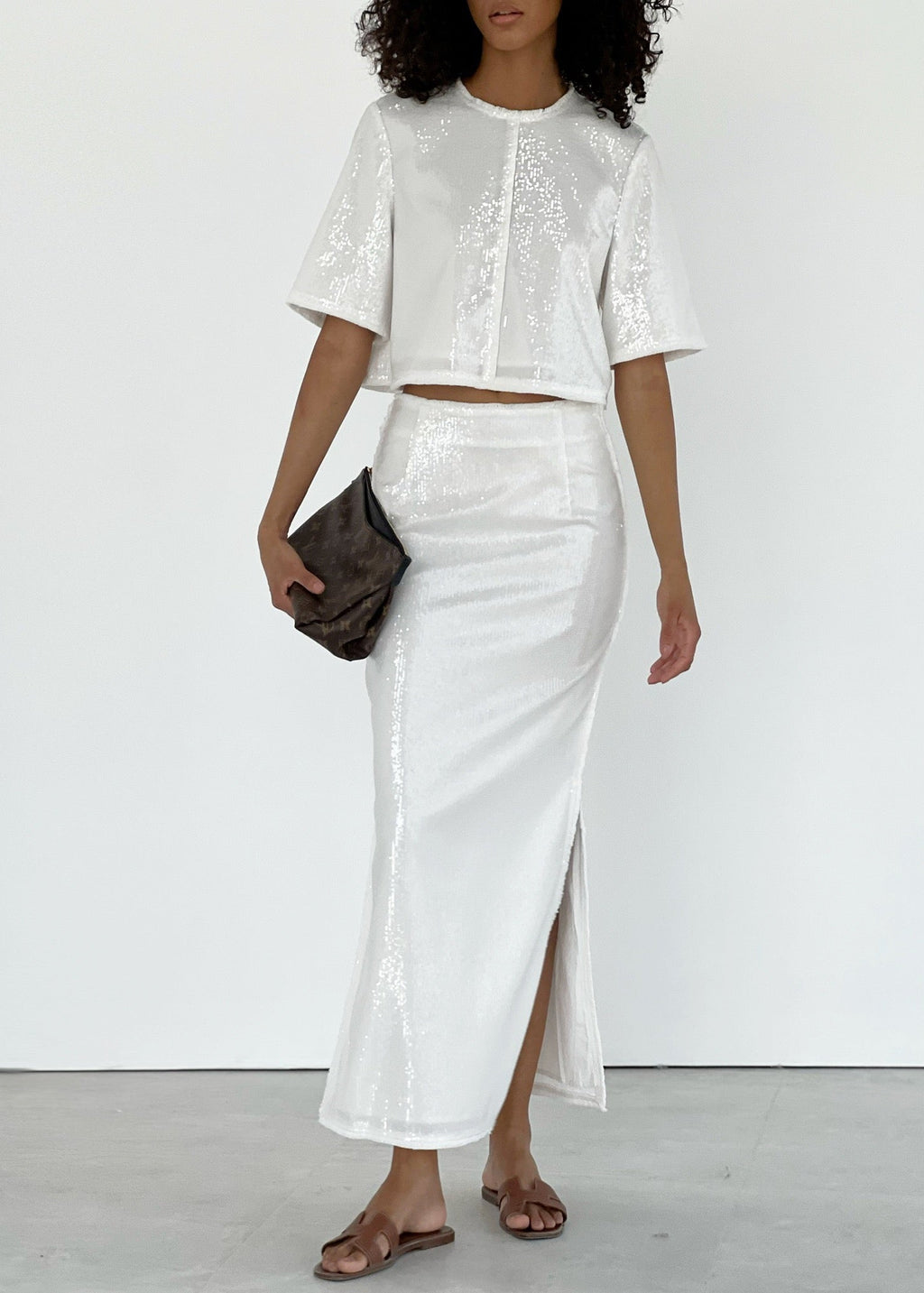 Lana Summer Sequinned Pencil Skirt | Diamond White