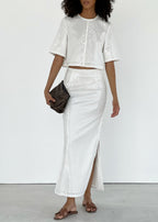 Lana Summer Sequinned Pencil Skirt | Diamond White