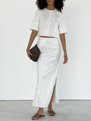 Lana Summer Sequinned Pencil Skirt | Diamond White 