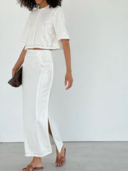 White Sequinned Midi Skirt