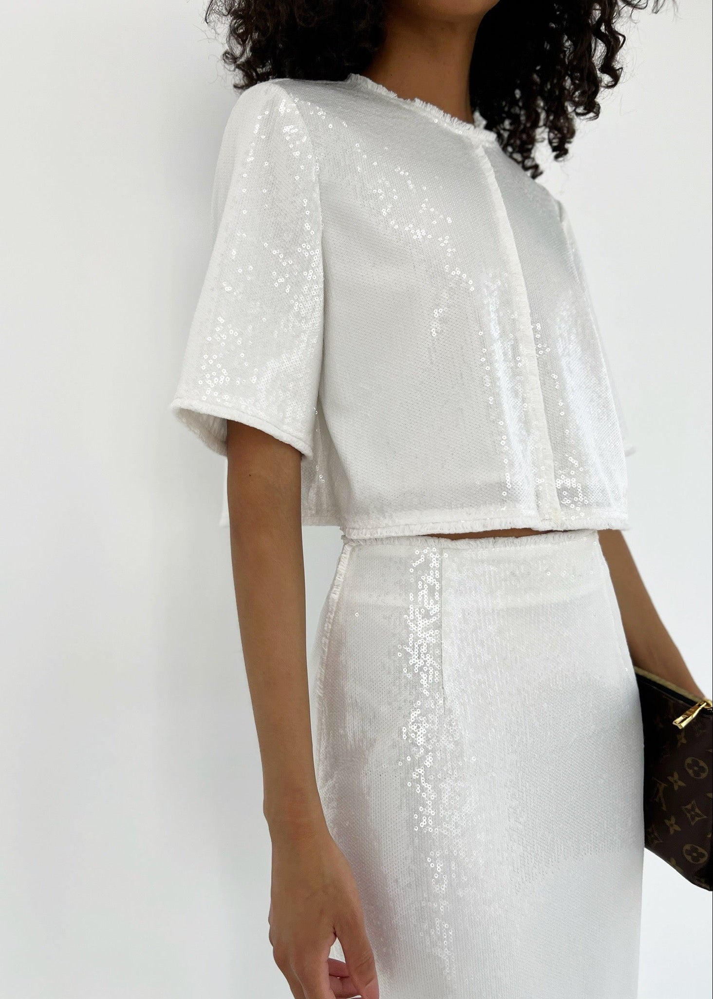 Lana Summer Sequinned Pencil Skirt | Diamond White