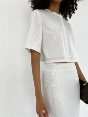 Lana Summer Sequinned Pencil Skirt | Diamond White