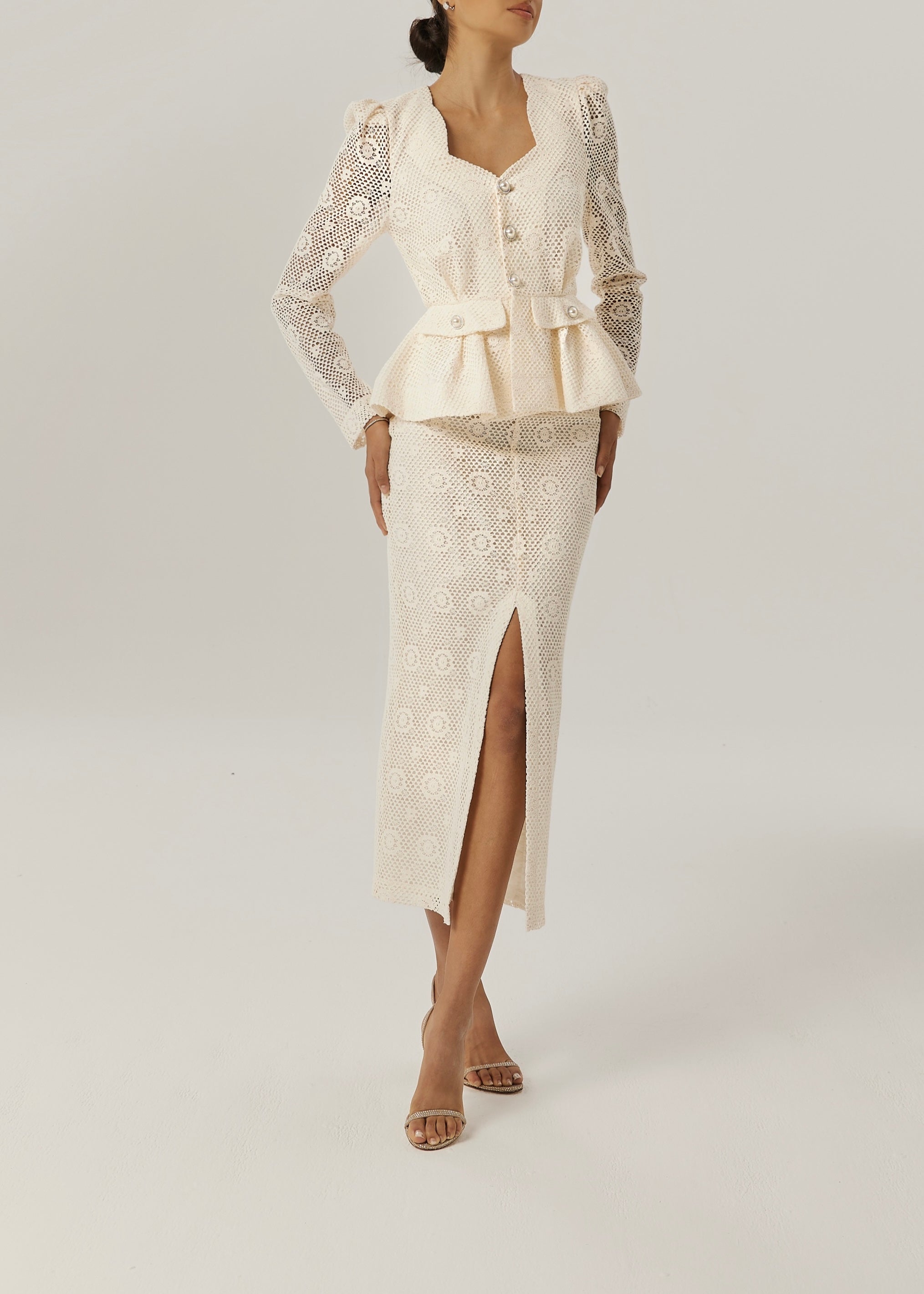 Kelly Guipure Lace Peplum Top | Cream