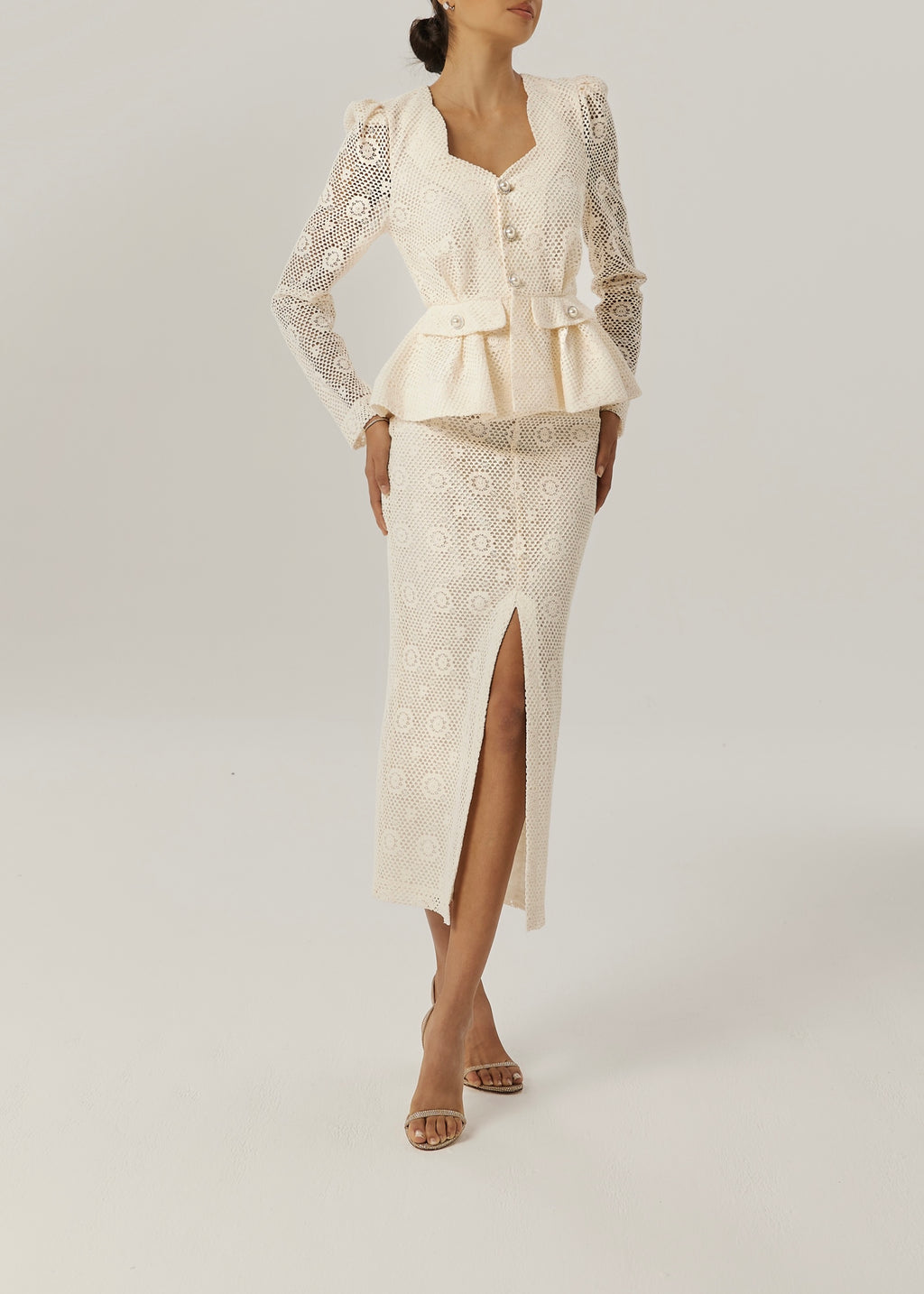 Kelly Guipure Cotton Lace Pencil Skirt | Cream