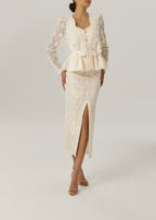 Kelly Guipure Cotton Lace Pencil Skirt | Cream