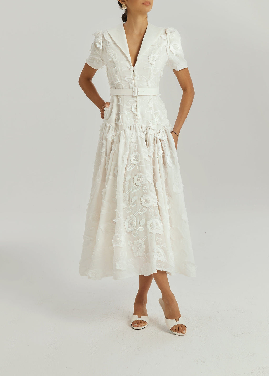 Josie Floral Applique Day Dress | White