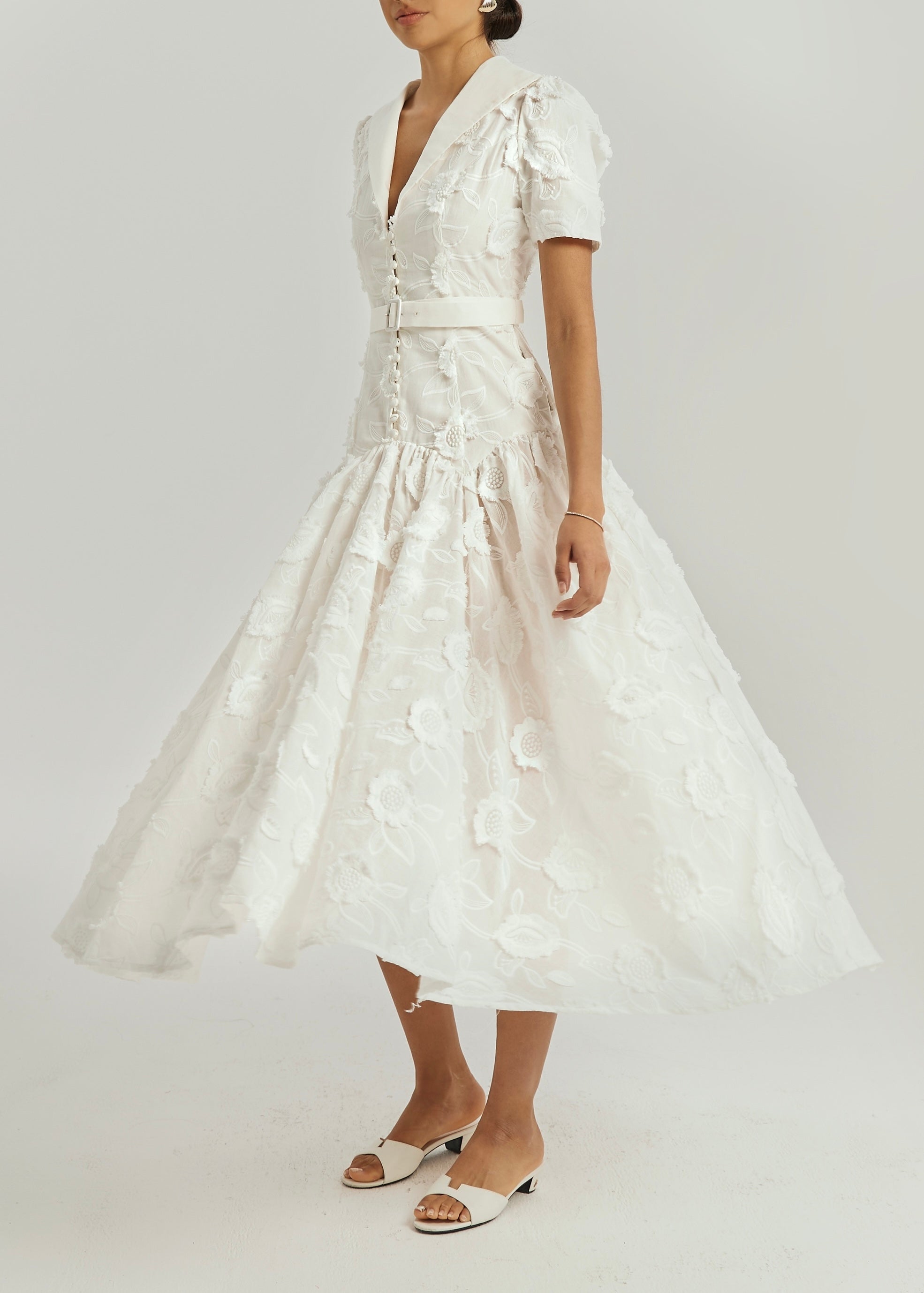 Josie Floral Applique Day Dress | White