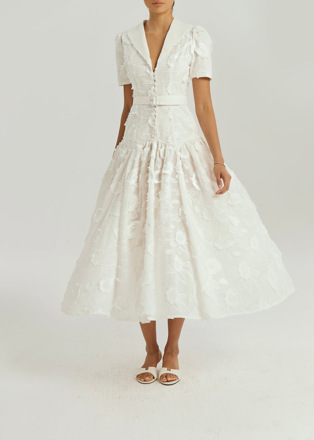 Josie Floral Applique Day Dress | White