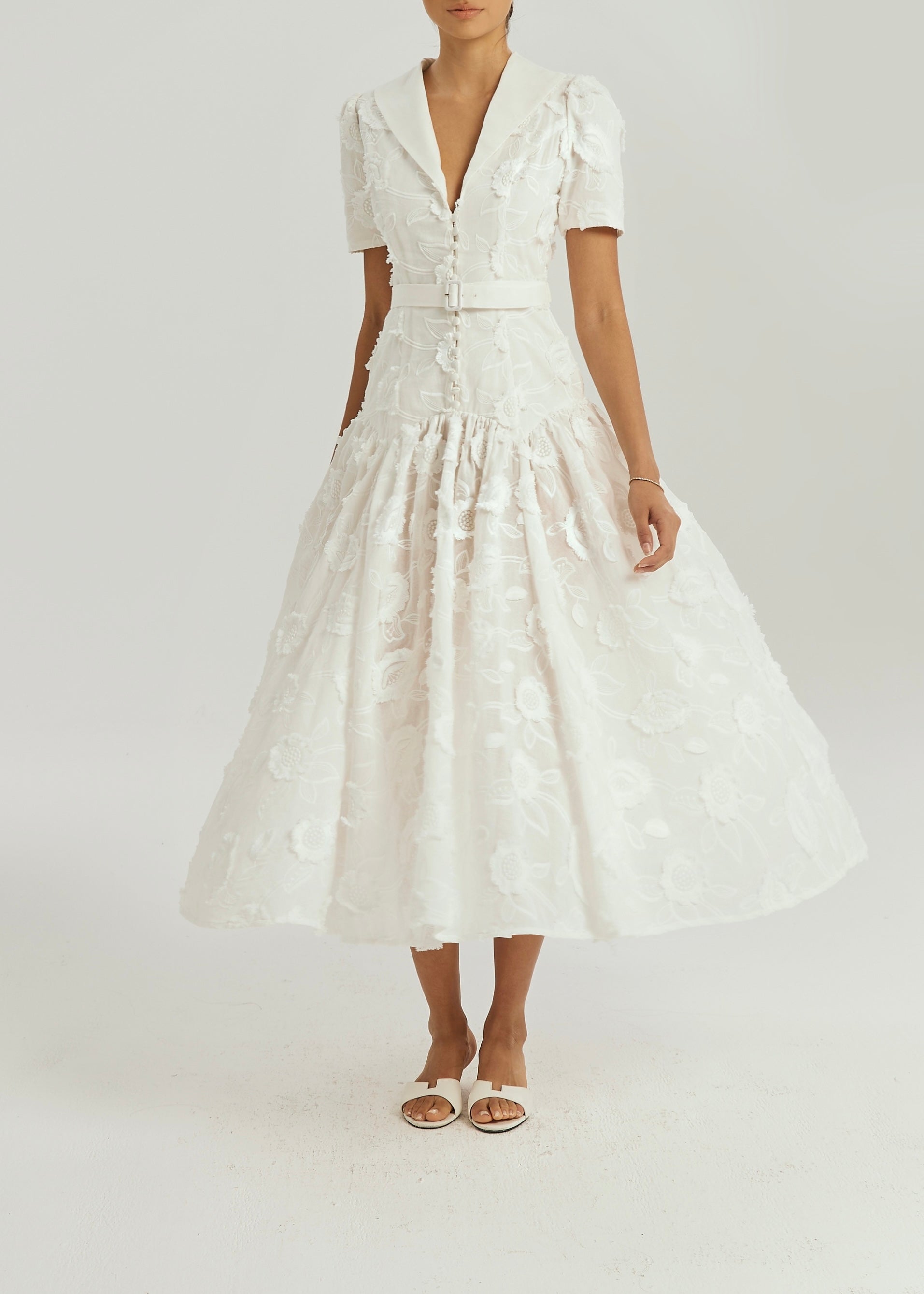 Josie Floral Applique Day Dress | White