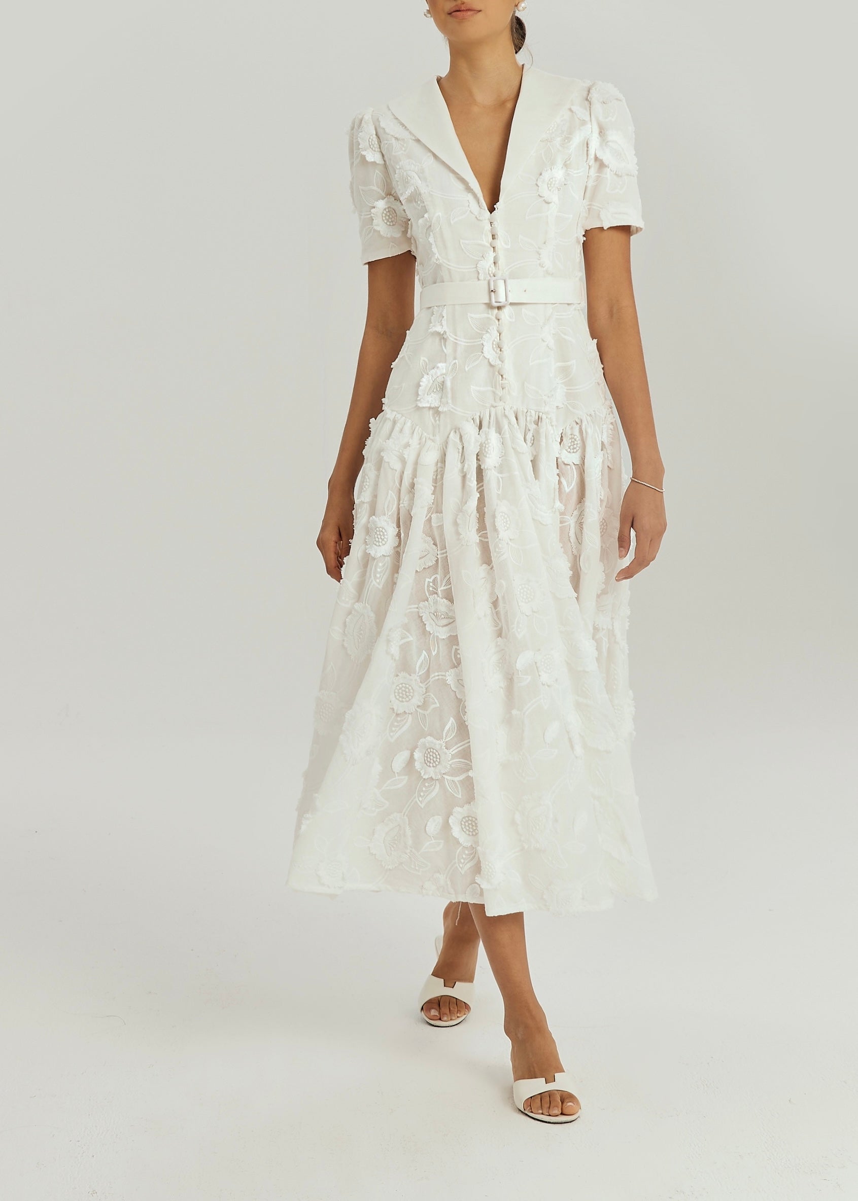 Josie Floral Applique Day Dress | White