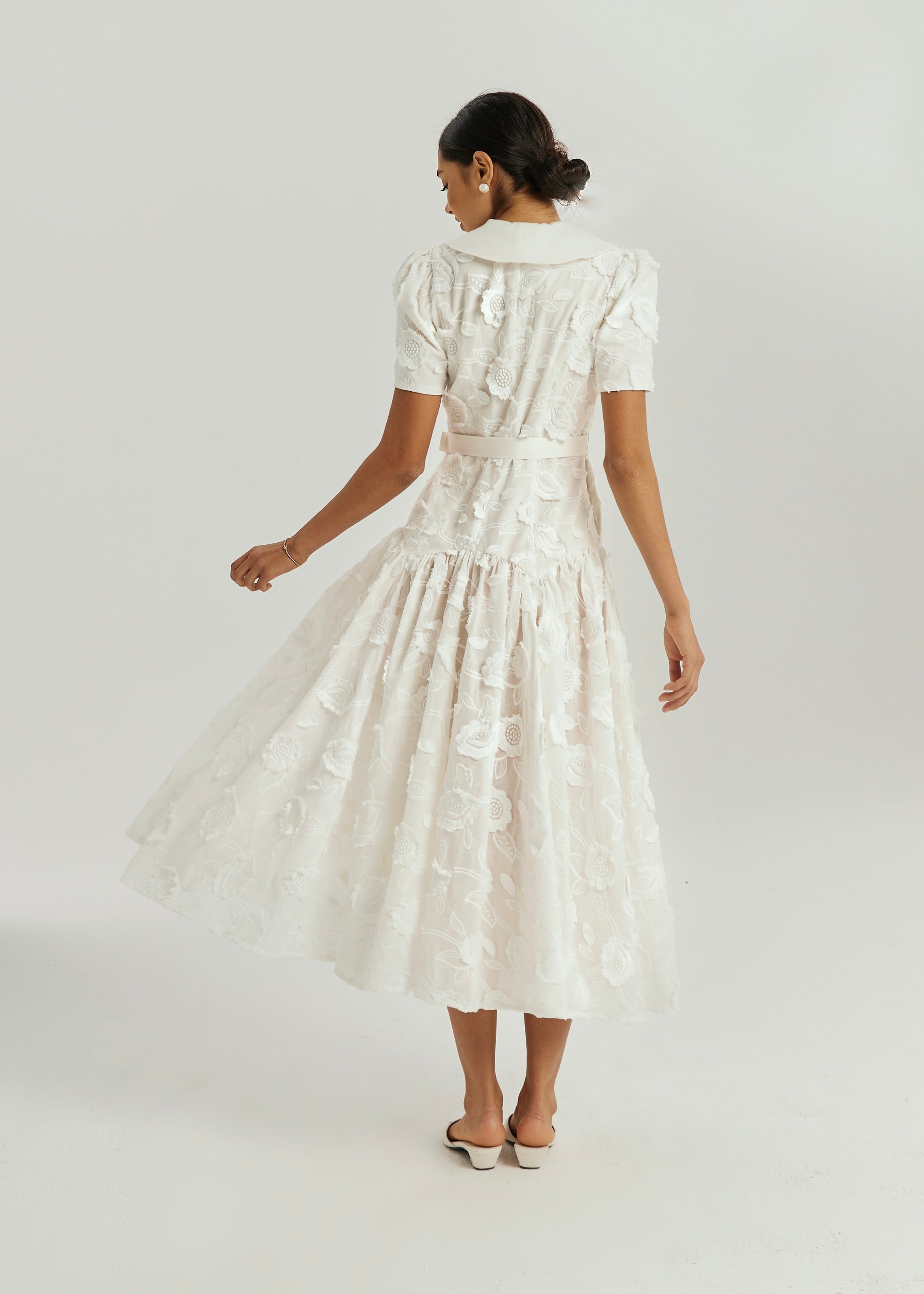 Josie Floral Applique Day Dress | White