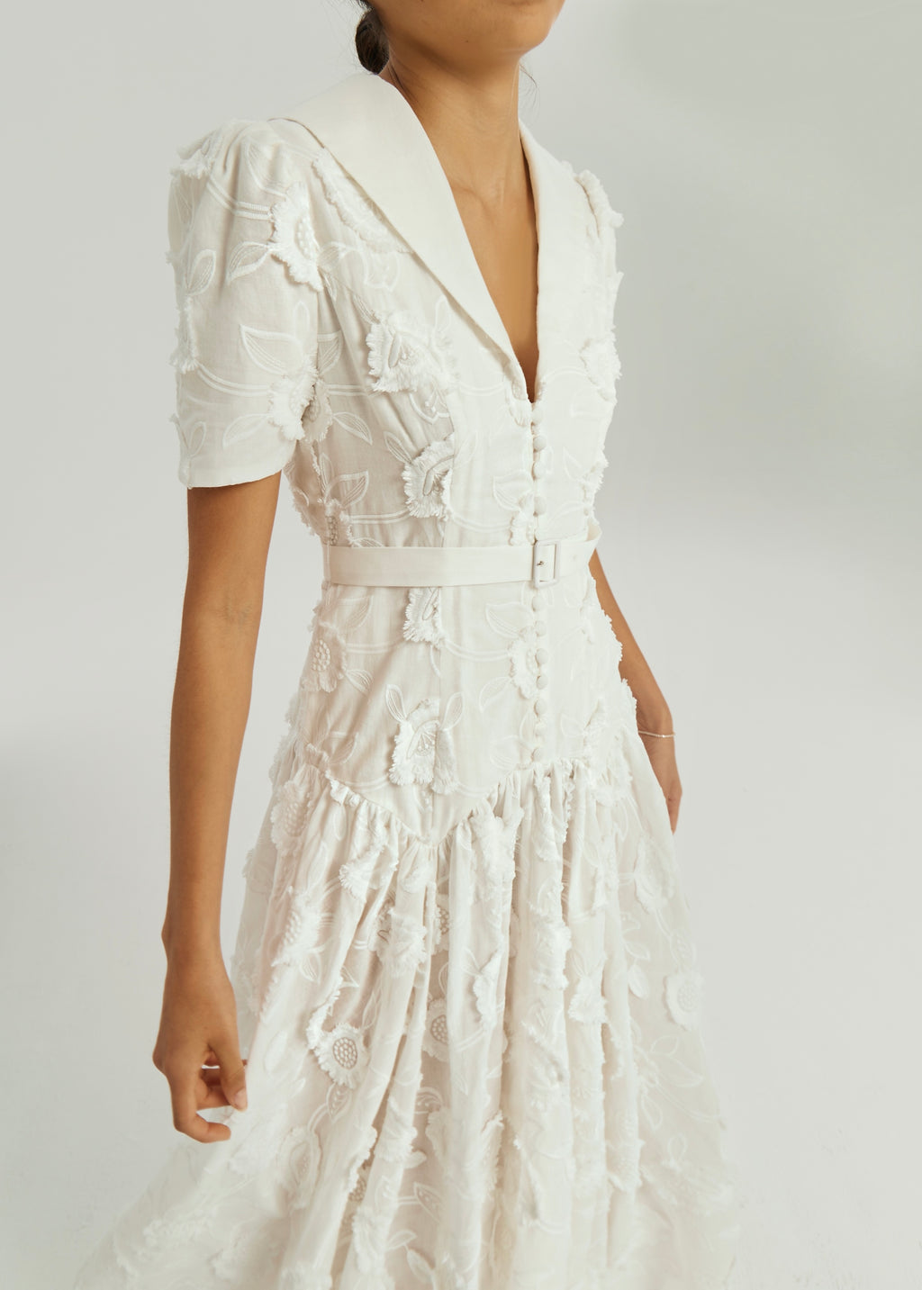 Josie Floral Applique Day Dress | White