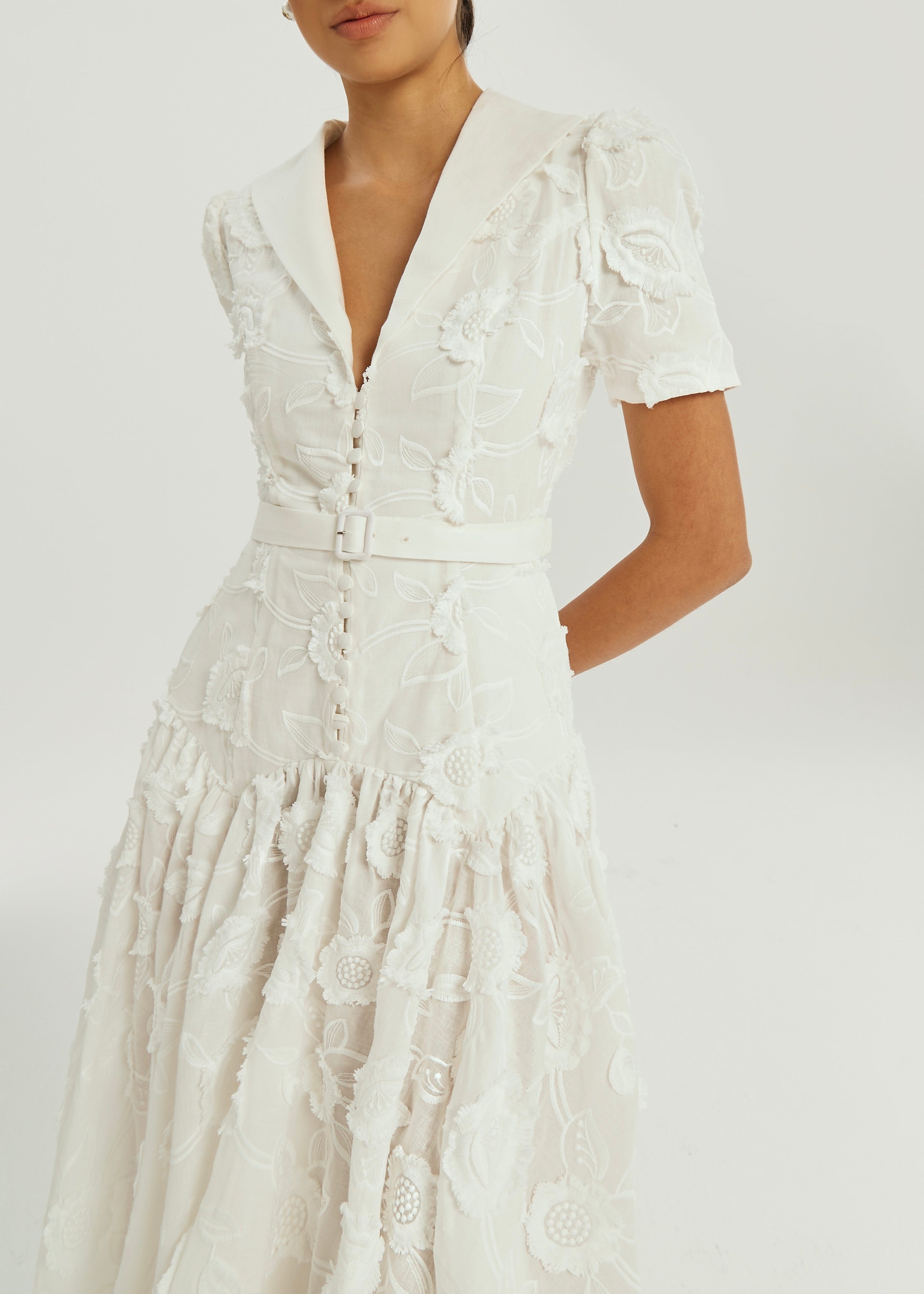 Josie Floral Applique Day Dress | White
