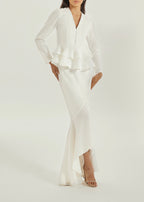 Dominique Crepe Frill Blouse | White