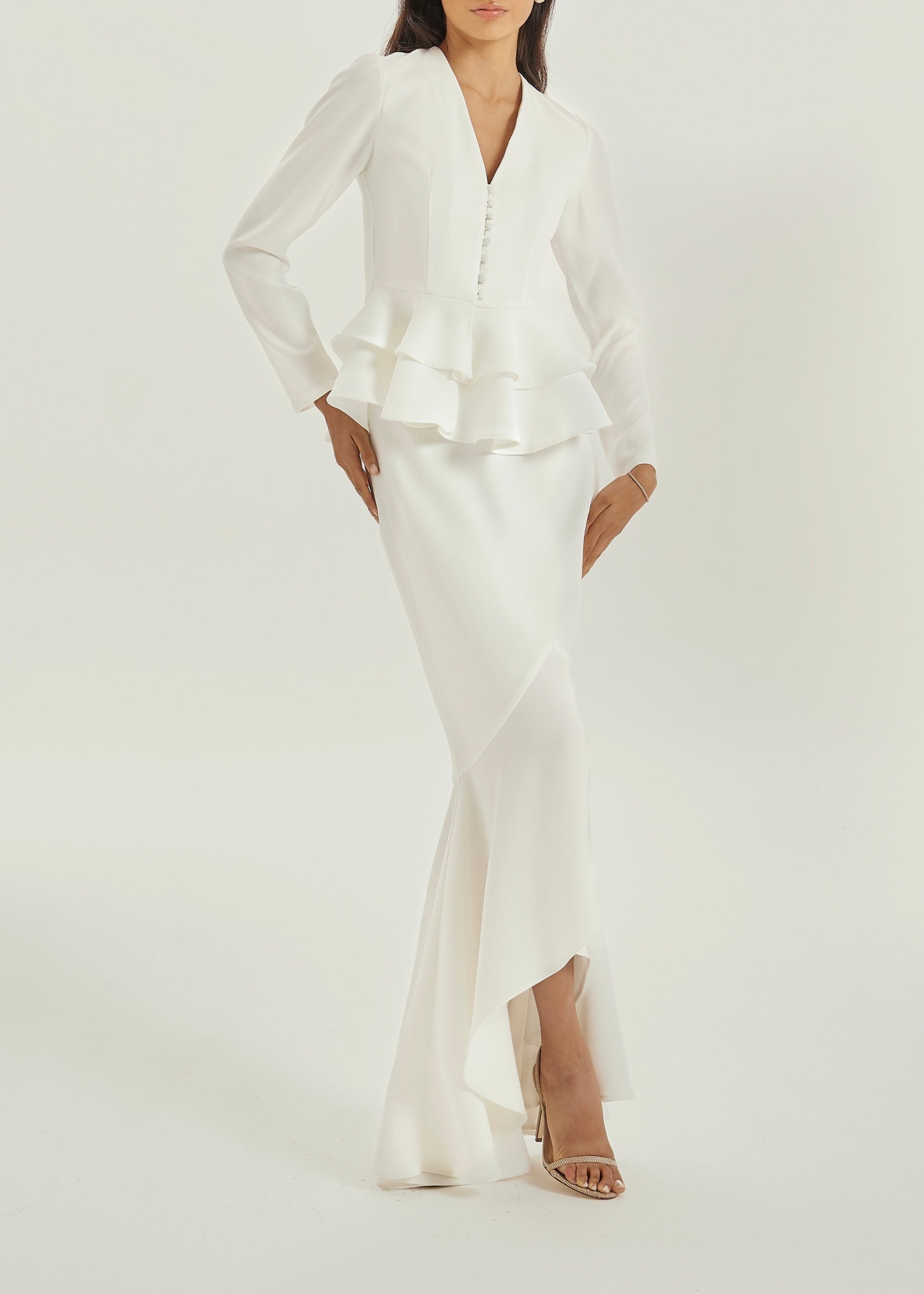 Dominique Crepe Frill Blouse | White