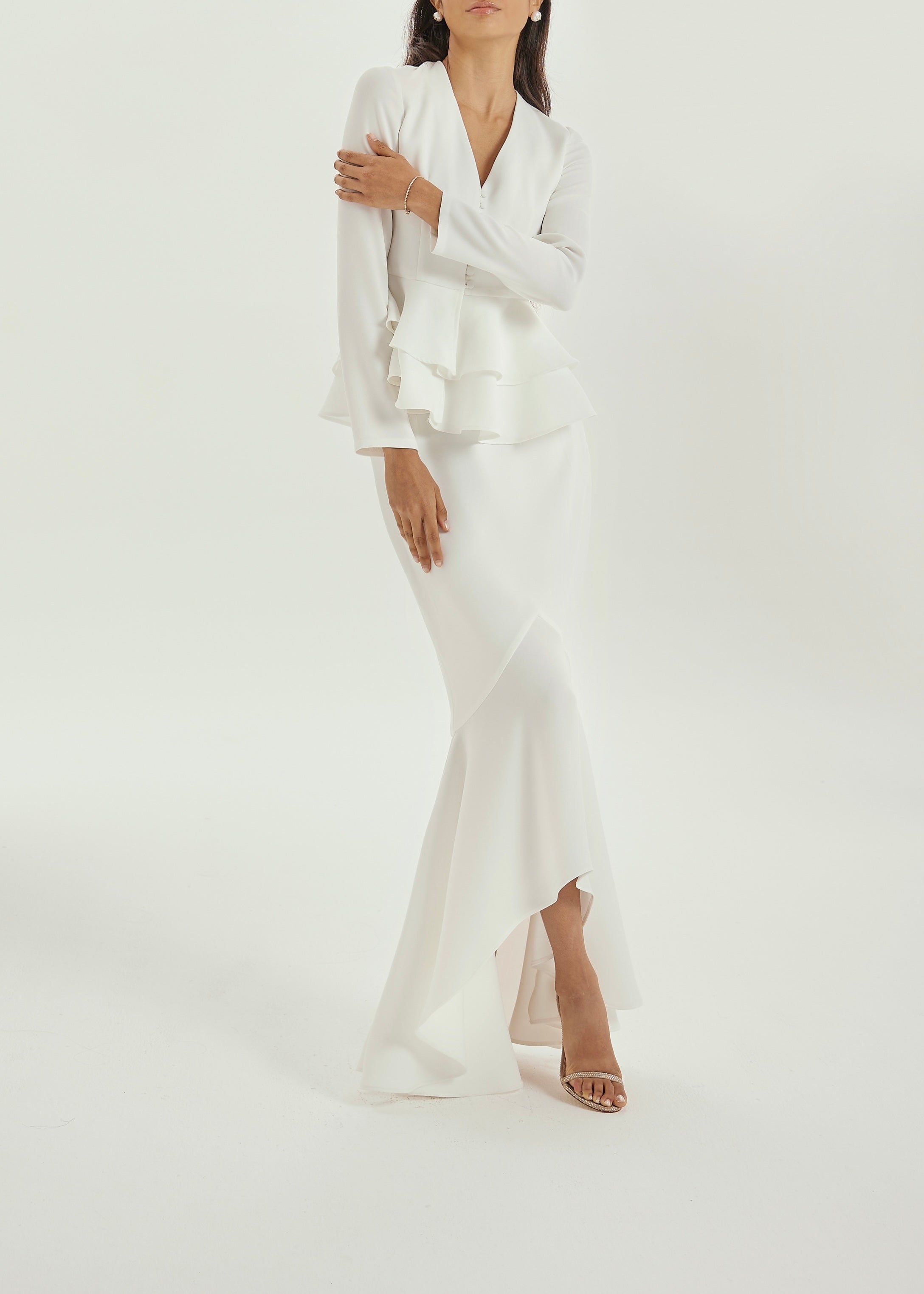 Dominique Crepe Frill Blouse | White
