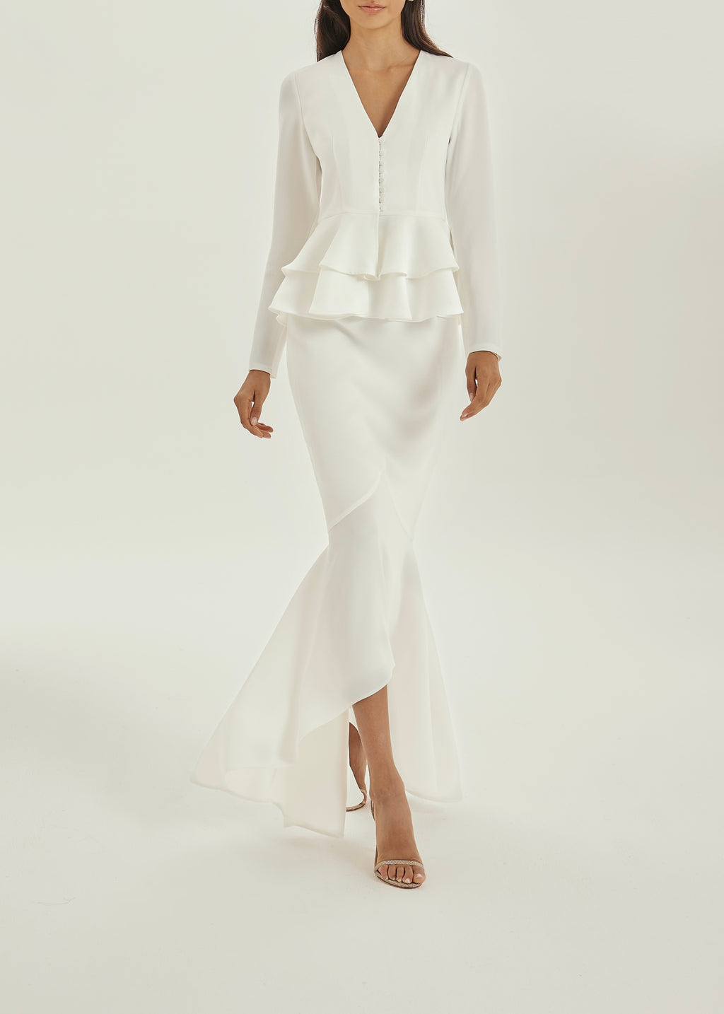 Dominique Crepe Frill Blouse | White