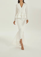 Dominique Crepe Frill Blouse | White