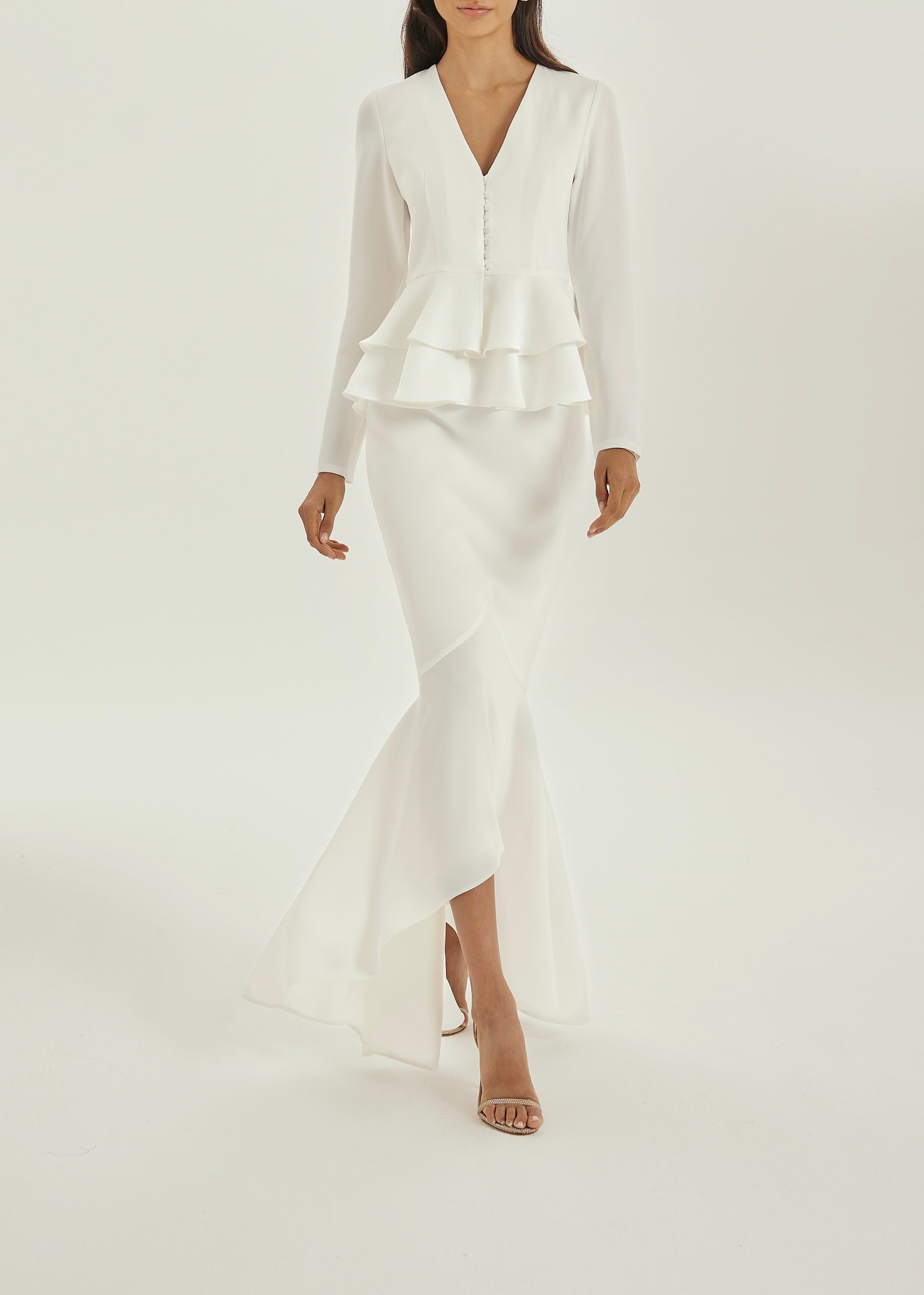 Dominique Crepe Frill Blouse | White