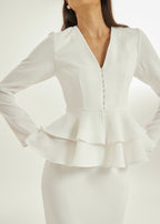 Dominique Crepe Frill Blouse | White