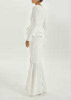 Dominique Crepe Frill Blouse | White