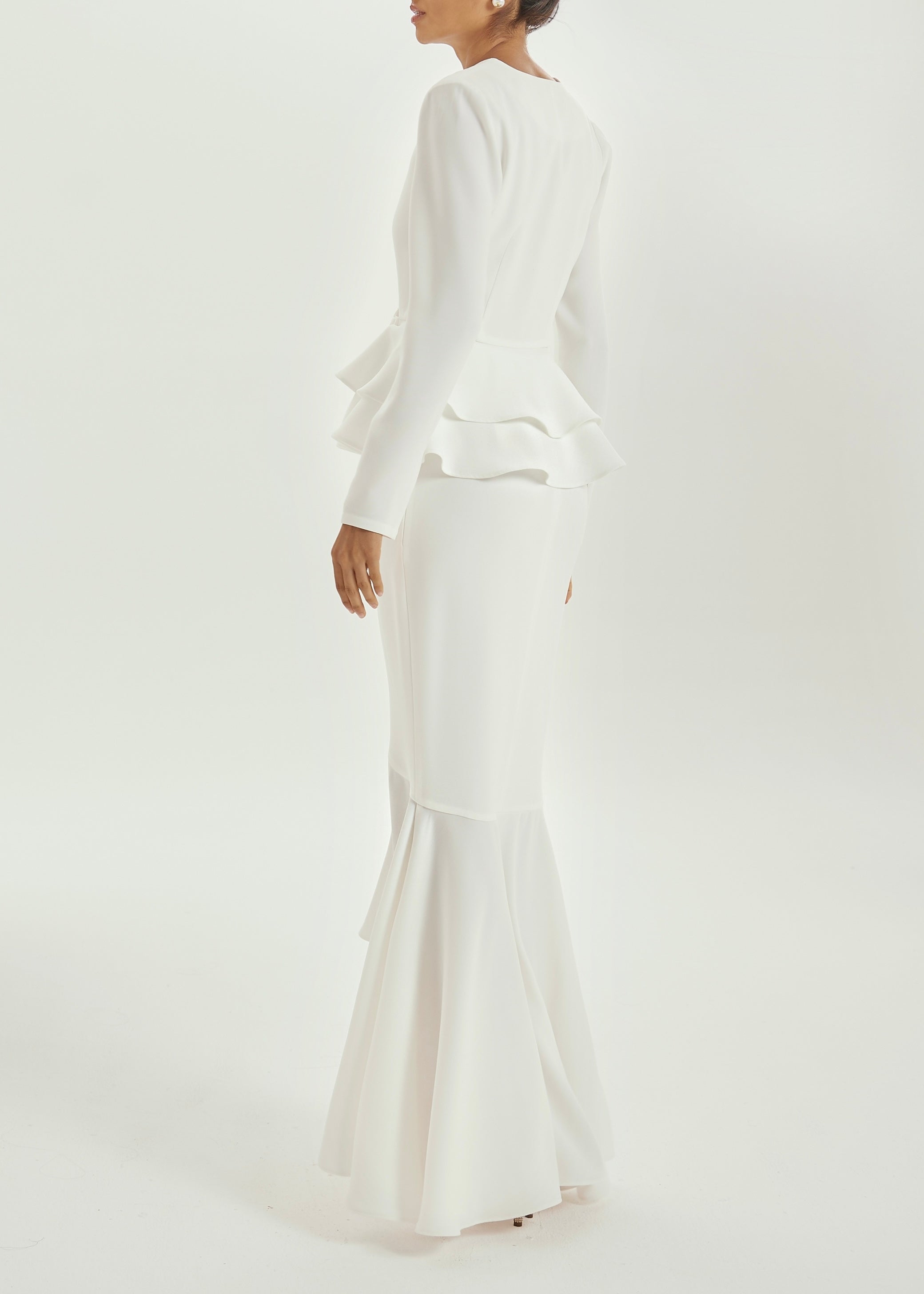 Dominique Crepe Frill Blouse | White