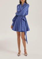 Lissa Polka Dot Tie Wrap Dress | French Blue