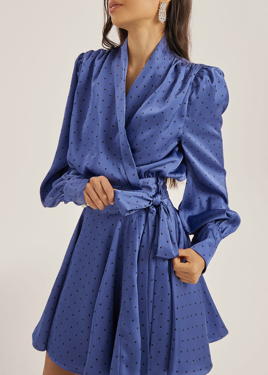 Lissa Polka Dot Tie Wrap Dress | French Blue