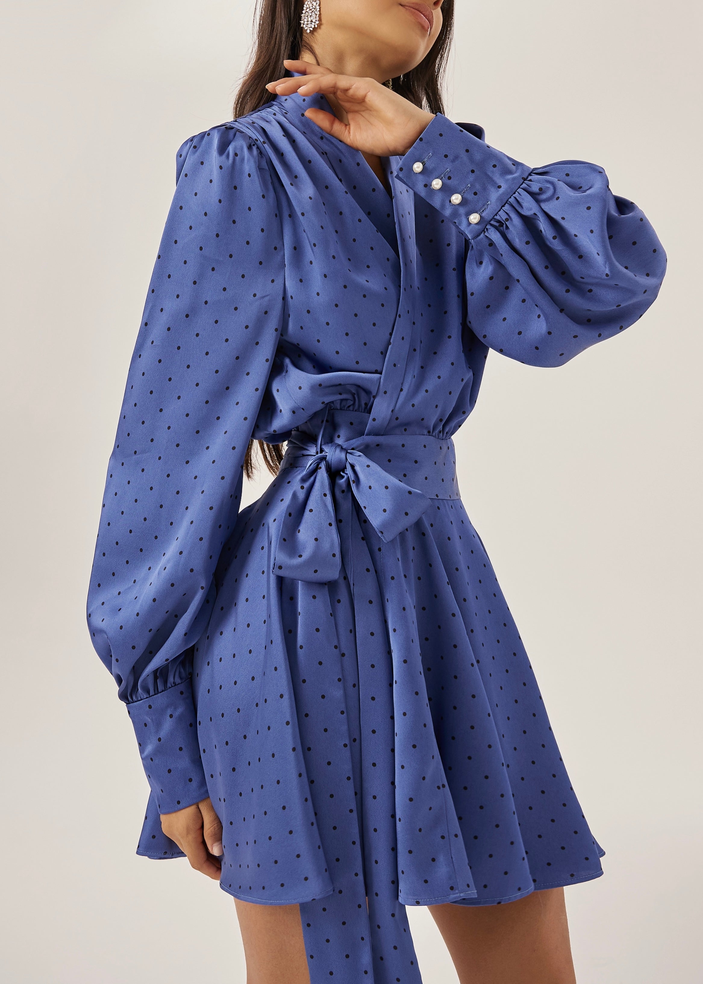Lissa Polka Dot Tie Wrap Dress | French Blue