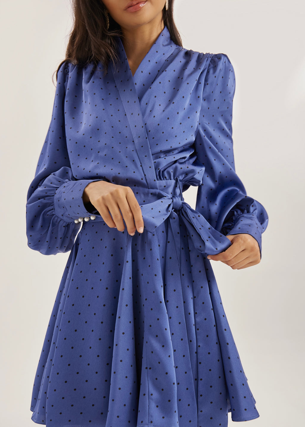 Lissa Polka Dot Tie Wrap Dress | French Blue